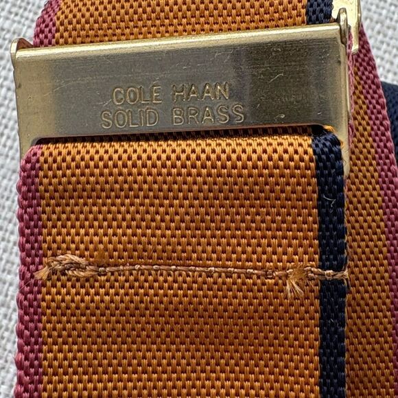 Cole Haan Men’s Suspenders Brass Hardware Striped Heritage; Made in USA - Picture 2 of 3